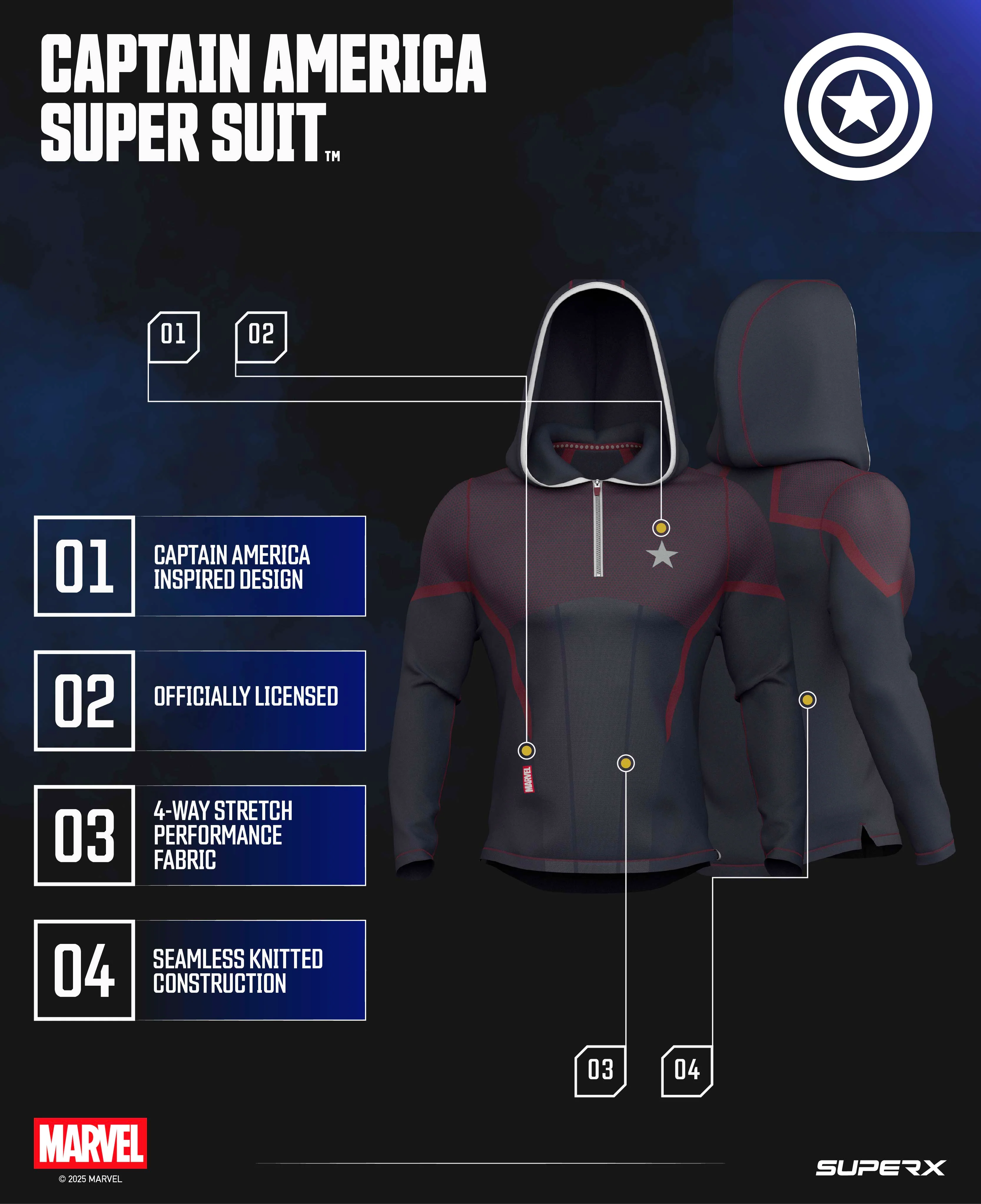Captain America Super Suitâ„¢ Compression Pullover Hoodie - Image 5
