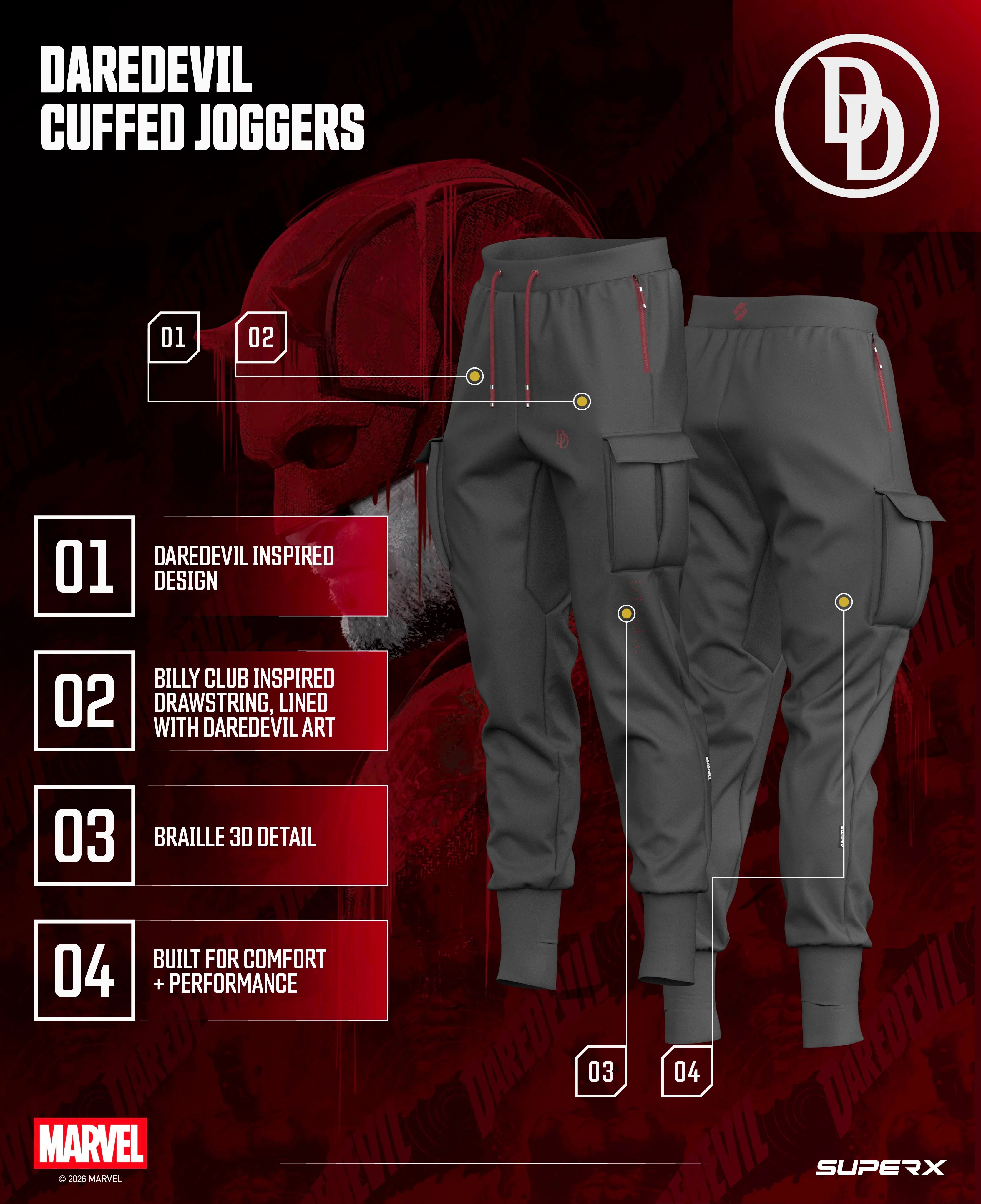 DAREDEVIL Performance High Rib Cargo Stealth Joggers - Image 4