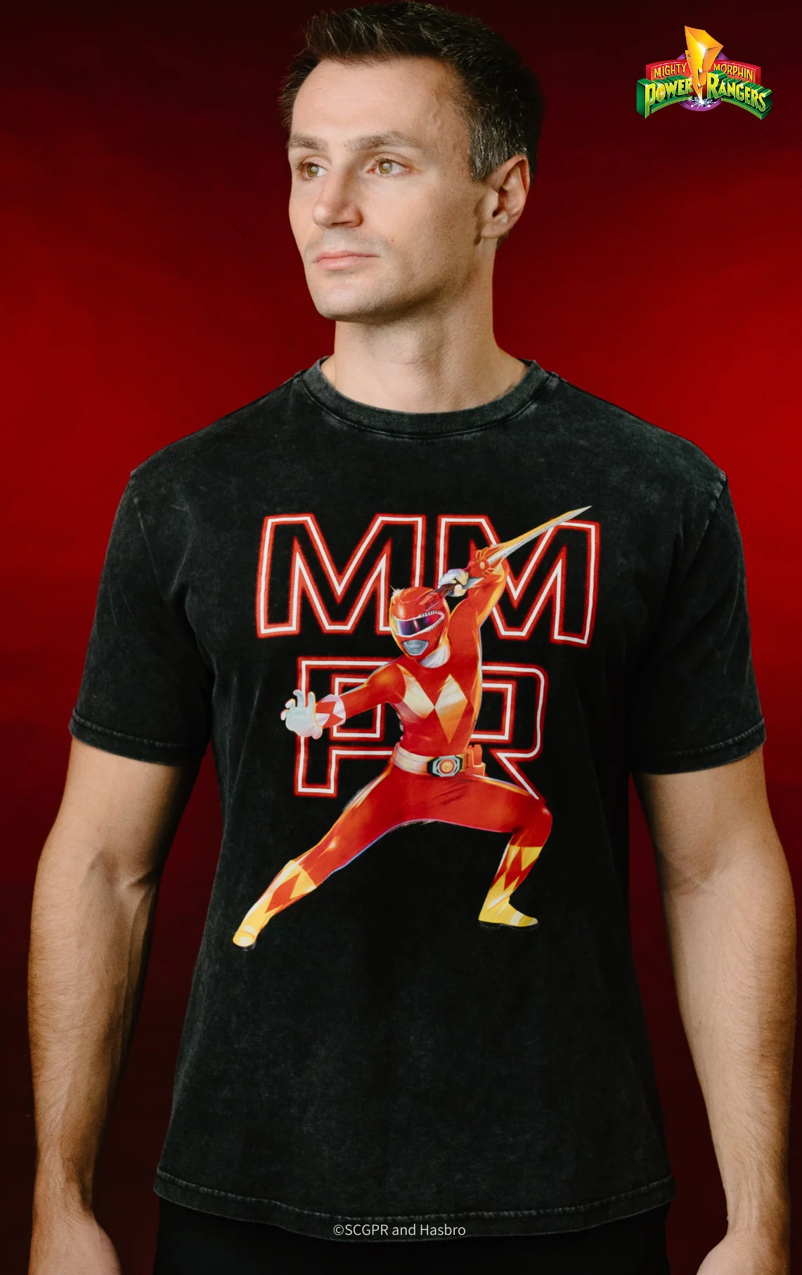 Red Ranger Retro Graphic Acid Wash Tee - Image 5
