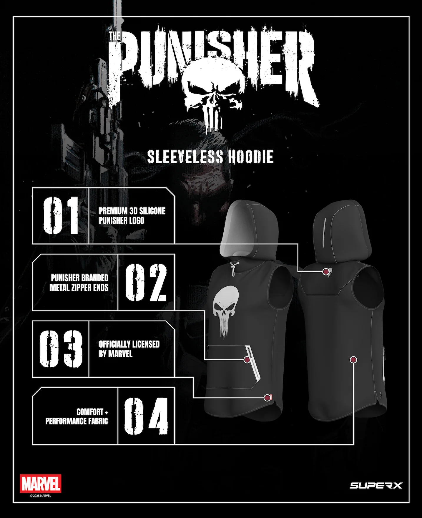 Marvel’s Punisher Performance Sleeveless Pullover Hoodie - Image 5