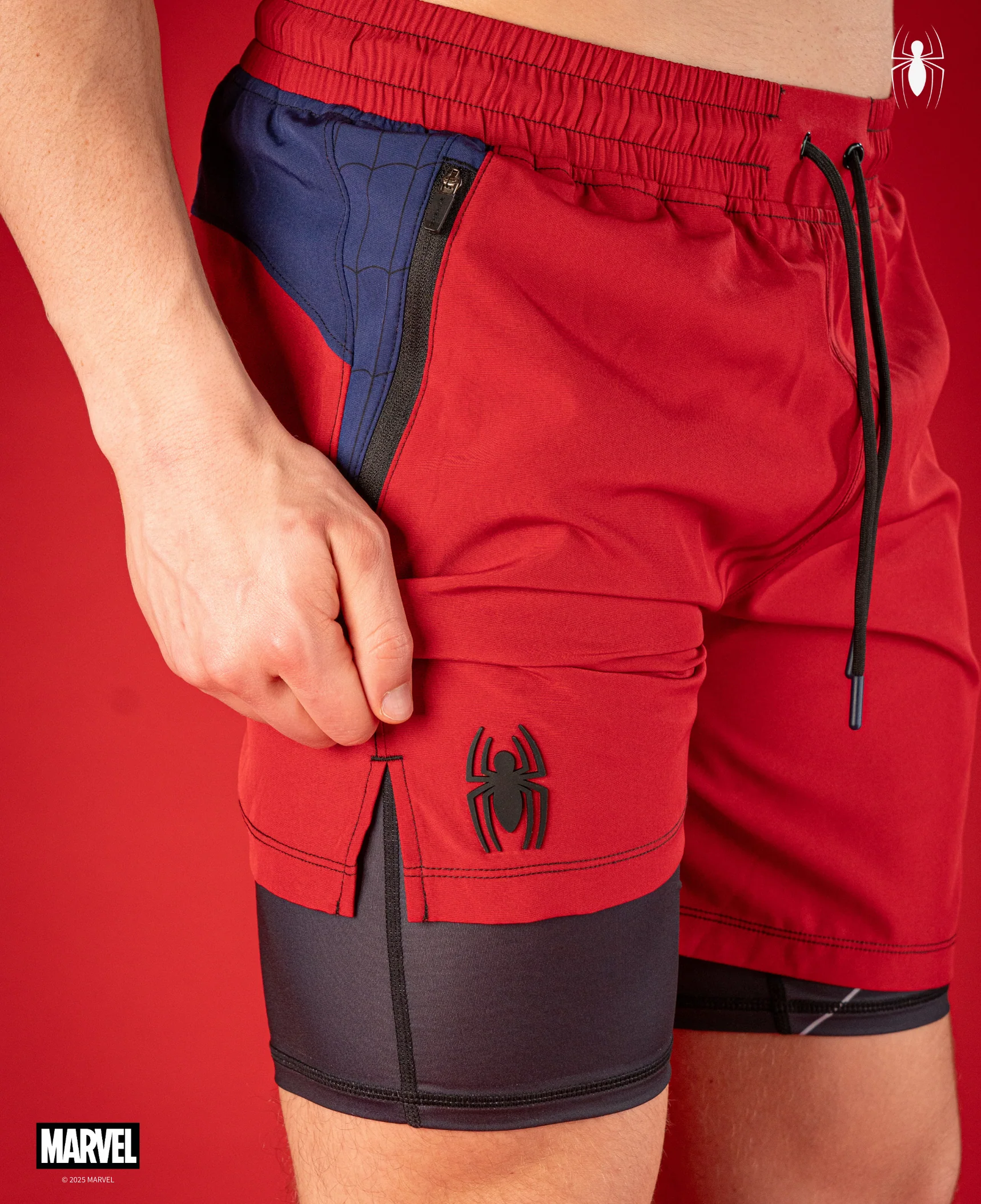 SPIDER-MAN Performance Lined Shorts 7" - Spidey Red - Image 10