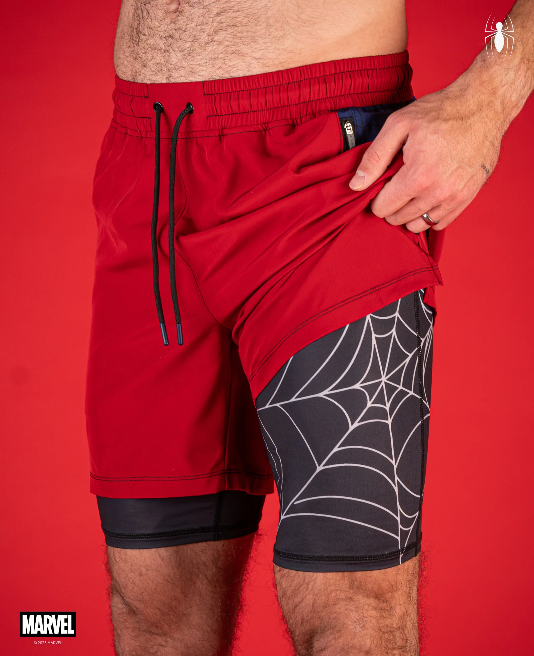 SPIDER-MAN Performance Lined Shorts 7" - Spidey Red - Image 3