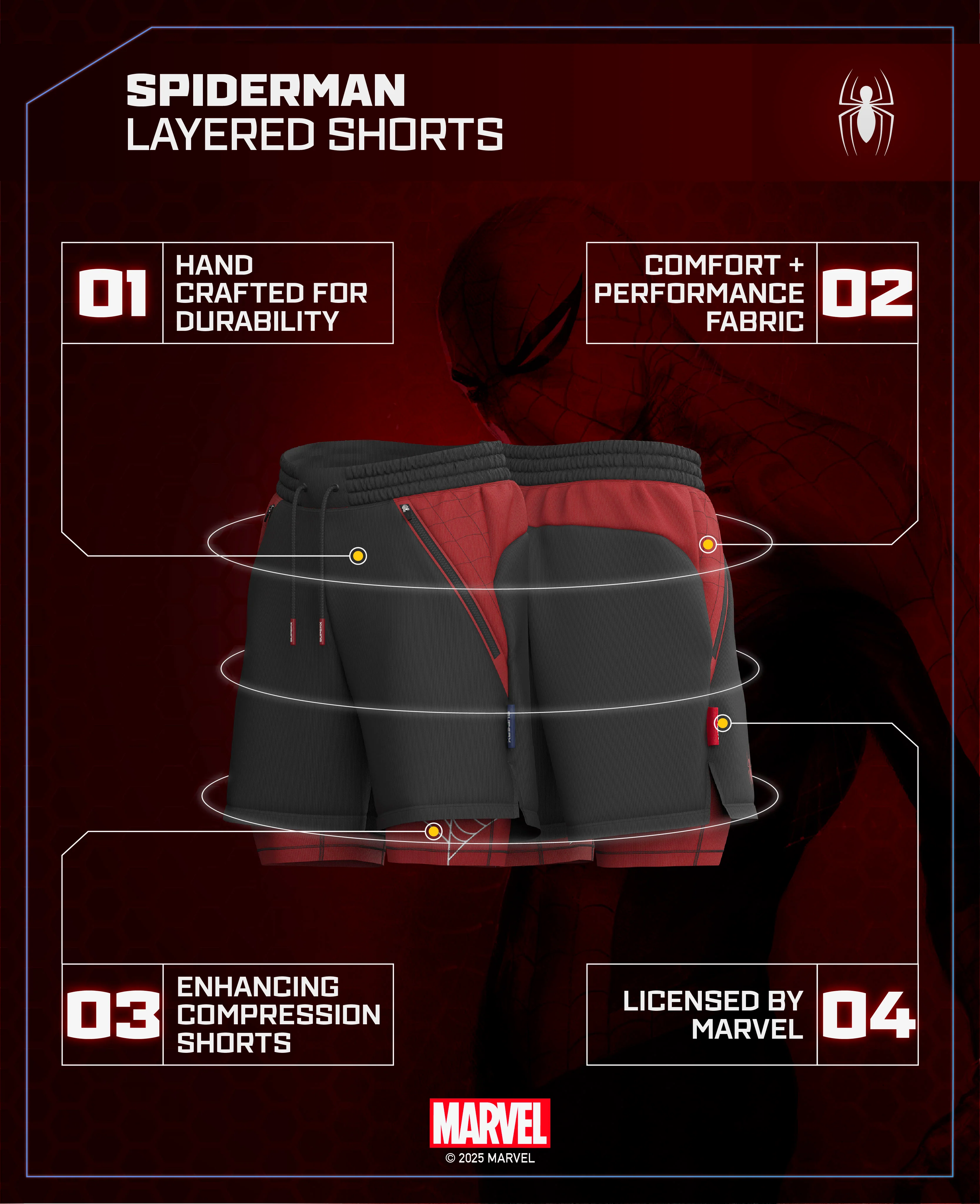 SPIDER-MAN Performance Lined Shorts 7" - Venom Black - Image 6
